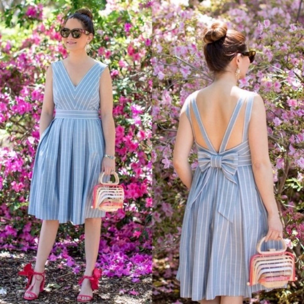 Gal Meets Glam Samantha Dress Striped Blue White